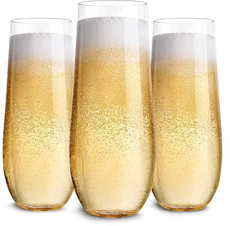 Stock Your Home Plastic Champagne Flutes Disposable, Unbreakable Stemless Mimosa Glasses Bulk for Brunch, Clear Cocktail Cups for Parties, Wine, Wedding Toast, Bridal Shower, 9 Ounce (12 Pack)