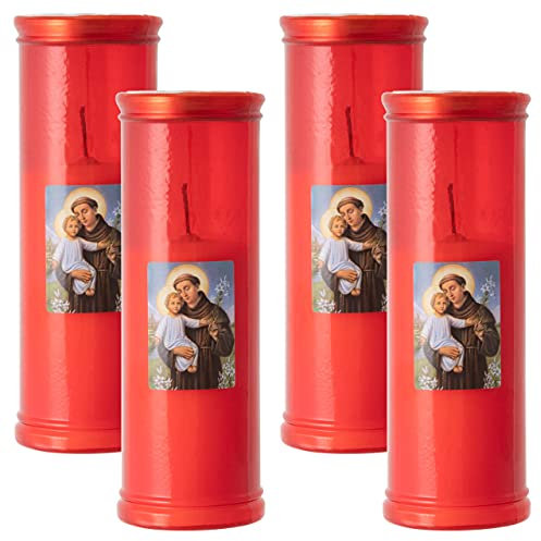 4er Set Grablicht St Antonio 19,5x6,5 cm rot Friedhofskerzen Trauerkerze mit Deckel 96h