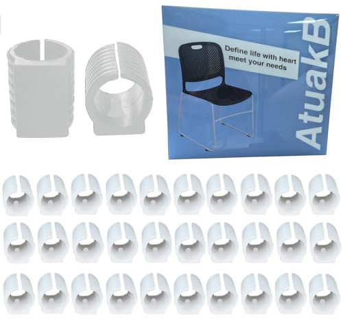 Lot de 32 patins de serrage en plastique pour chaises cantilever - Patins de protection de sol - Silencer - Pour tubes ronds (16 mm, blanc)