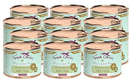 Terra Canis Rind, Zucchini, Kürbis & Oregano - Getreidefreies Nassfutter, 12x200g I Premium Hundefutter in 100% Lebensmittelqualität Aller Rohstoffe I Reichhaltig & gesund, allergenarm & glutenfrei