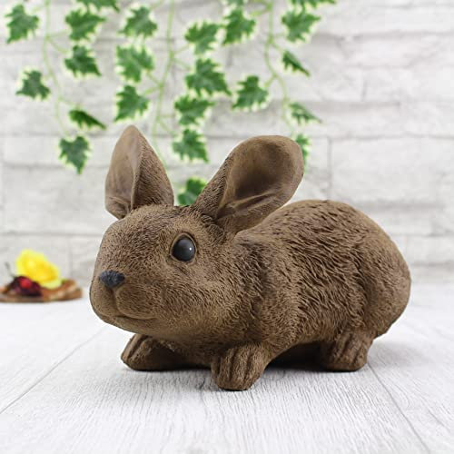 STEINFIGUREN SPICKER Steinfigur Hase Zwergkaninchen 225/2, Gartenfigur Deko Steinguss Tierfigur Braun Patina