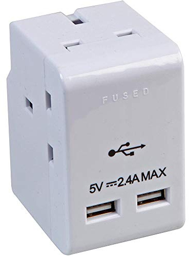 PRO ELEC PEL01267 3-Gang Mains Adaptor with 2x USB Charging Ports