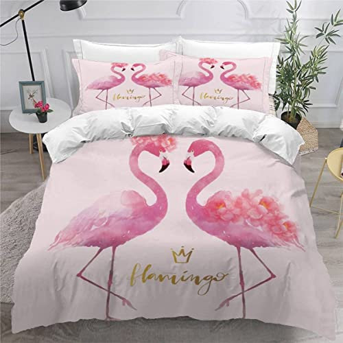 Housse de Couette 140x200cm Enfant Parure de Lit Flamant , Rose Housse Couette Ado Garçon Fille 1 Personne ,2 Taies d'Oreillers 50x75cm,Douce Multicolore