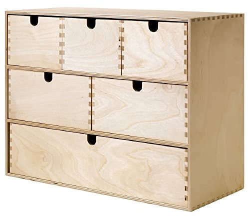 MOPPE Mini Storage Chest, Birch Plywood, 16 ½x7x12 5/8'' Home Office Wooden Desk Storage Organizer Box with 6 Drawers,Brown,Mini Chest
