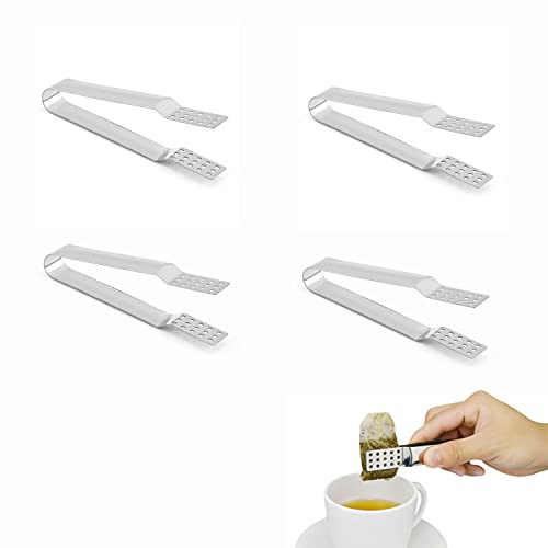 4 Pcs Tea Bag Spoon Stainless Steel | Tea Bag Grabber, Ice Cube Mini Tongs, Mini Sugar Clip, For Loose Tea & Leaf Gripping