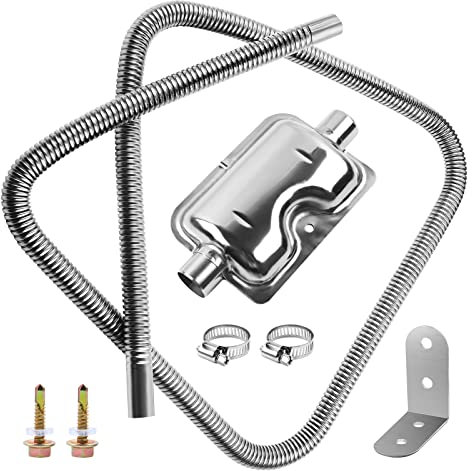 MaxEarn 200 CM Abgasschlauch für Stromerzeuger mit Schalldämpfer, Auto Edelstahl Auspuffrohr, Kraftstofftank Abgasrohr Standheizung, Auspuff Abgasrohrleitungen mit 2 klammern für Luft Diesel Heizung