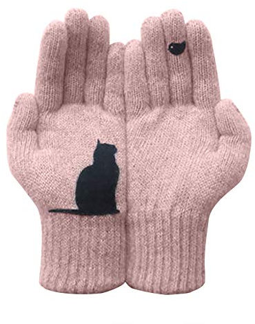 LTWOTEJNG Handschuhe Touchscreen Strick Autumn Women 's warm Handschuhe Winterdruck Woolen Katzen- und Outdoor-Handschuh Handschuhe Ohne Finger Leder Damen