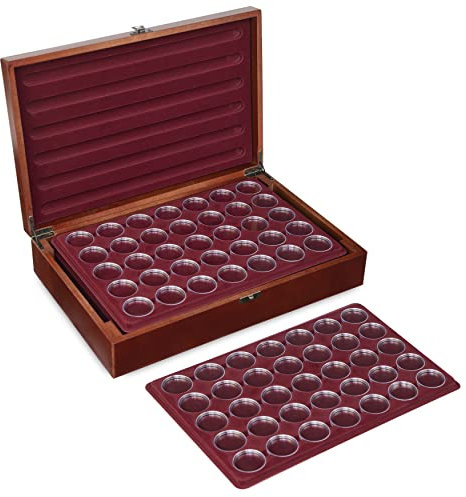 MC.Sammler Holz Münzkassette Münzkoffer inkl 5 Münztableaus für 175 STK 10 Euro Münzen in Kapseln (Kassette mit 175 Münzkapseln 32,5mm)