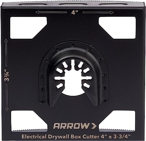 Arrow OSCGB2-1 2 Gang Electrical Box Drywall Cutting Blade for Oscillating Tools, Universal, Fits Most Multitools, Includes Adapter, Makes 4” by 3-3/4” Hole