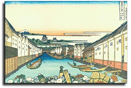 Thirty-six vues du Mont Fuji Japonais Ukiyo-e Nihonbashi Bridge in Edo par Katsushika Hokusai Poster décoratif sur toile pour salon 60 x 90 cm