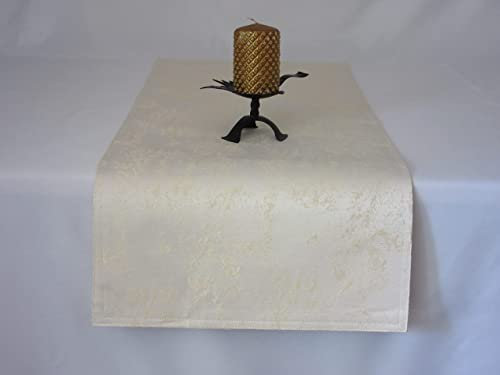Tischläufer | Champagner/Beige - Eckig - 40x140 cm | Tischband | Mitteldecke | mit Marmor-Muster, meliert | doppelt genäht | wasserabweisend | mit Fleckenschutz