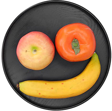 LANTRO JS Tuff Tray, Bandeja Redonda de Madera para Servir Frutas y Alimentos, Placa de Servicio para el hogar, Cocina, Hotel, Uso Negro(24cm)