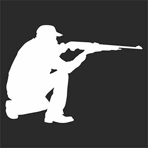 AMA SHOP Aufkleber Jäger mit Gewehr Modell 1 weiß |Aufkleber für Helm, Motorrad, Wohnmobil, Boot | AutoTuning |