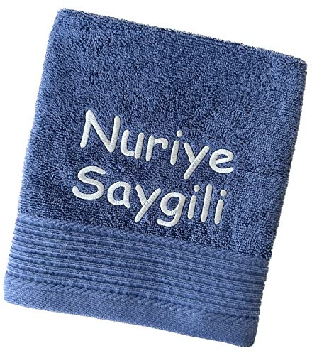 Schnoschi Handtuch mit Namen oder Wunschtext Bestickt, personalisiertes Duschtuch, individuelles Badetuch, Saunatuch oder Gästehandtuch mit Initialen, 100% Baumwolle, 30 x 50 cm ozeanblau