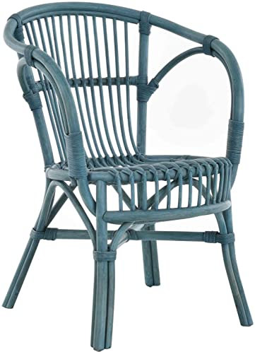 Klassischer Flecht-Sessel im skandinavischem Stil/Korb-Stuhl aus Natur-Rattan (Blau)