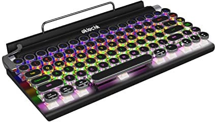 Eklectik Vintage Typewriter Keyboard Wireless Bluetooth, Mechanical 83-Key, 14 LED Light Modes, USB C, Blue Switches, Wired or Wireless Keyboard, Compatible with PC, Laptop, Tablet