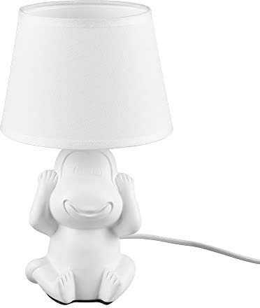 etc-shop Nachttischleuchte Affe Tischlampe Keramik weiß Beistellleuchte Affe Stoffschirm, Schnurschalter, 1x E14 Fassung, DxH 17x27 cm