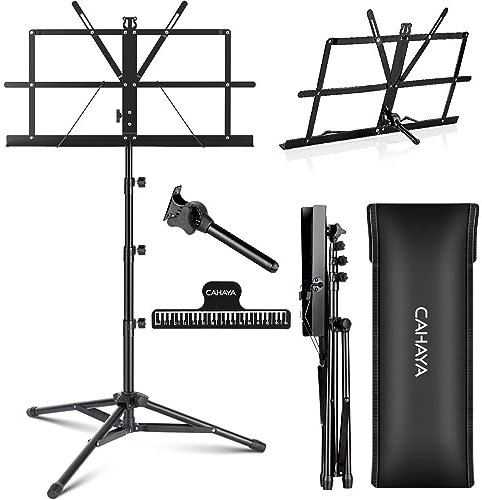 CAHAYA Sheet Music Stand Metal Portable with Carrying Bag, Sheet Music Folder, 170cm Elevated Black Model CY0204