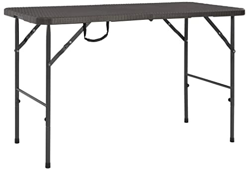 ZQQLVOO Klappbarer Gartentisch Braun 120x60x74 cm HDPE Rattan-Look Garten Terrasse Esstisch Campingtisch Partytisch Geeignet für Balkone, Terrassen, Decks