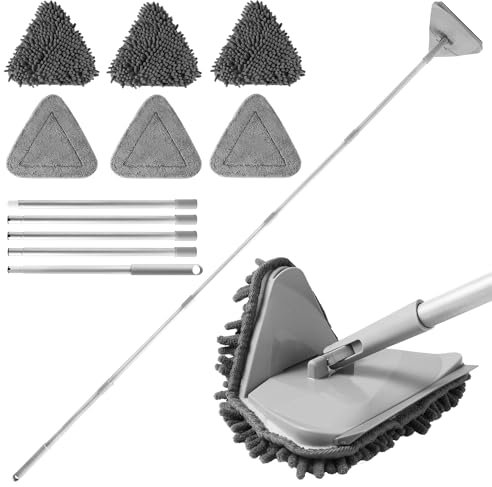 BOOMJOY Wall Cleaner Mop with 82 Inches Long Handle, Baseboard Cleaner Tool Duster with Squeegee, Ceiling Cleaning Tool with 6 Replacement Pads for Painted Walls, Window, Floor