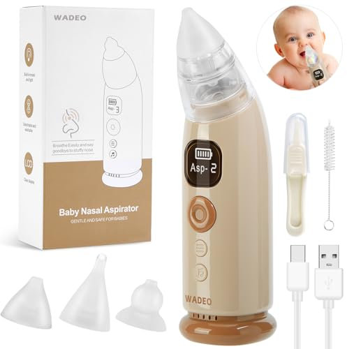 WADEO Mouche Bébé Électrique, Aspirateur Nasal Bebe, Électrique Nettoyeur de Nez, avec 3 Niveaux de Puissance d'Aspiration, Musique et Lumière Apaisantes, pour Nouveau-nés, Nourrissons et Bambins