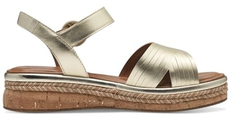 Tamaris Damen Keilsandalen, Frauen Sandalen,hoch,Sommerschuhe,Freizeitschuhe,offene Schuhe,Strandschuhe,Keilsandaletten,Light Gold,38 EU