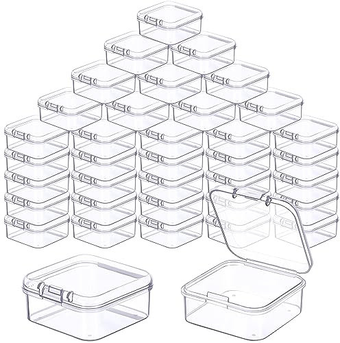 Prmape 48 Stück Aufbewahrungsbox mit Deckel Klein, 4.5 * 4.5 * 2cm Rechteckige Leere Mini-Aufbewahrungsbox, Kleine Klar Kunststoff Perlen Aufbewahrung Behälter Box für Bastelzubehör
