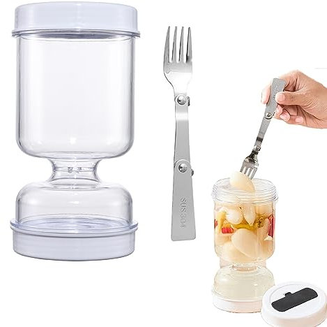 Bote Aceitunas con Escurridor, Bote Aceitunas Separador Liquido Colador de Pepinillos Multifunción, Tarro de Escurrido de Pepinillos con Tenedor y Tapa Hermética a Prueba de Fugas