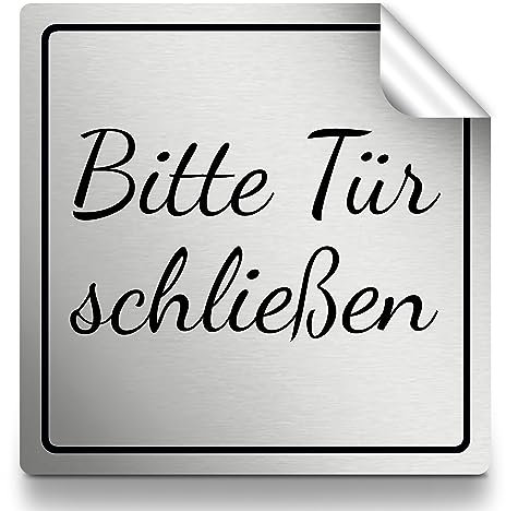 Bitte Tür schließen Aufkleber, 10x10cm in silber, selbstklebender Sticker/Folie für die Tür