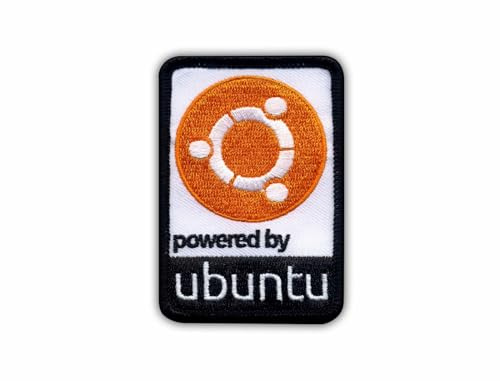 Powered by Ubuntu – schwarzer VeIcro/Klettverschluss-Rückseite – bestickter Aufnäher/Abzeichen/Emblem