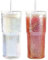 Glass Tumbler with Lid and Straw, 590 ml/20 oz Iced Coffee Glass Cups, Vintage Ripple Drinking Glassware, Smoothie Cup with Straw for Water Coffee Tea 2 PCS, Iridescent