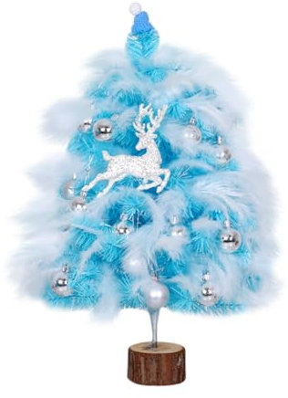 Uposao Künstlicher Weihnachtsbaum mit Beleuchtung Kleiner Christbaum Beleuchtet Modellbäume Blau Feder Baum Weihnachtsschmuck Desktop mit Weihnachtskugeln LED Lichterkette Zimmer Dekoration 60CM