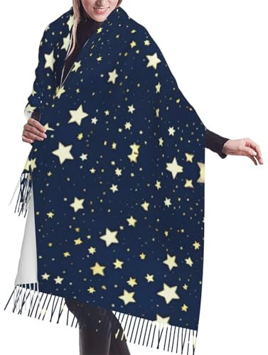 Ogniwo Schal für Damen, Kaschmir-Halstuch, kariert, Winterschal, weich, klassisch, warm, Orca-Killer-Wal-Druck, Marineblau mit Himmel und Stern, Einheitsgröße