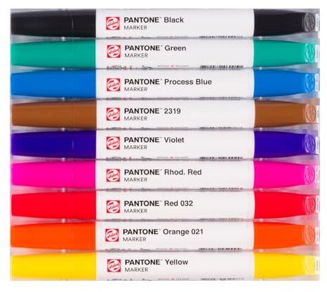 Talens | Pantone Marker 9er Set Primary | Dual-Tip-Stift mit Pinselspitze und Keilspitze | Wasserbasierte, pigmentierte Tinte in Pantone-Farben