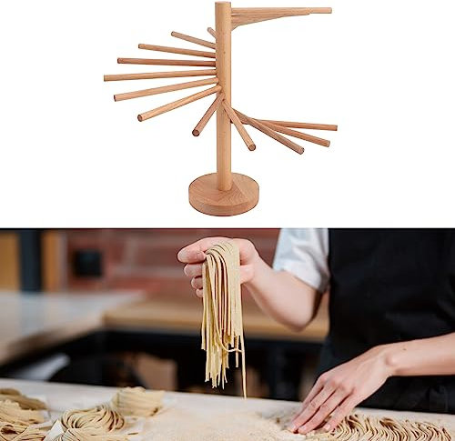 Pasta Drying Rack Collapsible Pasta Drying Rack Noodle Hanger Stand 18 Bars Wooden Spaghetti Stand Dryer Pasta Noodle Making Rack for Home Kitchen