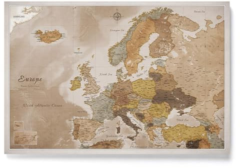 CANVASCALE Canvas Europakarte mit Pinnwand Kork zum Pinnen der Reiseziele - Wanddeko für Jeden Raum - Hochwertige Leinwand Bilder mit Europakarte (150x100 cm, Muster 11)