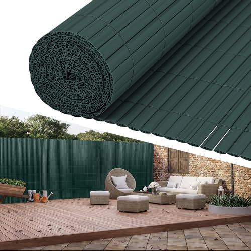 Tubiaz PVC Sichtschutzmatte 180×300cm, Sichtschutz Zaun mit Interne Verstärkung, Balkon Sichtschutz Windschutz, Sonnenschutz, Sichtschutz Garten mit Kabelbinder (Grün)