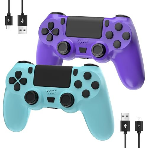 YsoKK Confezione da 2 controller wireless per PS4/Pro/Slim con doppio shock/jack per cuffie stereo/touch pad/controllo del movimento a sei assi (viola e blu)