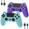 YsoKK Confezione da 2 controller wireless per PS4/Pro/Slim con doppio shock/jack per cuffie stereo/touch pad/controllo del movimento a sei assi (viola e blu)