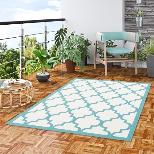 In und Outdoorteppich - UV-beständig, Wasserfest, Beidseitig Verwendbar - Modernes Design für Innen und Außen für Terrasse, Garten, Balkon, Flur und Küche