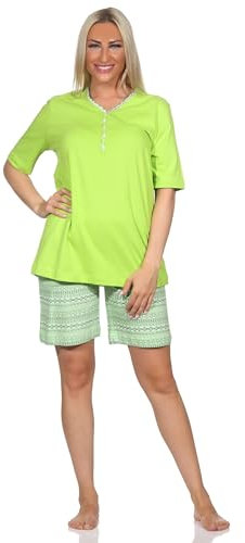 Normann Damen Kurzarm Schlafanzug Shorty Pyjama im Ethnolook - auch in Übergrössen, Farbe:grün, Größe:36-38