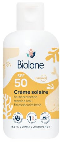 BIOLANE - Creme Solaire Bebe SPF 50-100ML - Haute Protection Contre UVA et UVB - Peaux Sensibles - Résistant à l'eau - Filtre Solaires Sécurité Bébé - Fabriqué en France