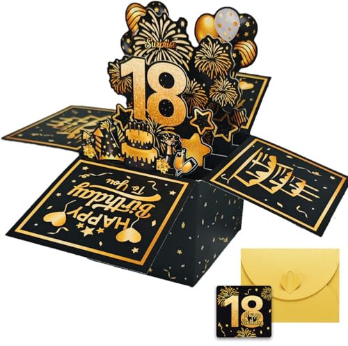 Pop Up Karte Geburtstag 18,3D Geburtstagskarte 18,Happy Birthday Karte,Geburtstagskarte 3D,Geburtstagskarte 18. Geburtstag Junge Mädchen,Karte 18 Geburtstag Mädchen Junge,18 Geburtstag Karte