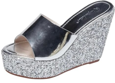 KMHXCGU Slide-Sandale Für Damen Sandales De Plate-Forme Extérieure De Glissières À Paille-Argent-36