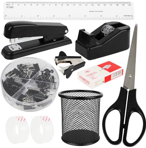 BüRobedarf, Schreibtischaufbewahrung Und ZubehöR, Hefter Und Klebebandspender Set 1000 Klammern, Long Tail Clips, Papierklammern. Hefter Entferner FüR Studie, Schule, BüRo BüRobedarf Set, (Schwarz)