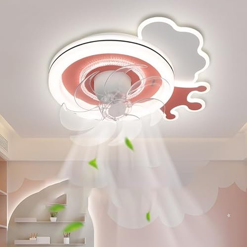 Cabezal Orientable 360 Grados Luz de Techo Plafón Lluminación Regulable con Mando Distancia Habitación Ventilador Luz Techo Moderno Inteligente Mudo Princesa Habitación Dormitorio (Rosa)
