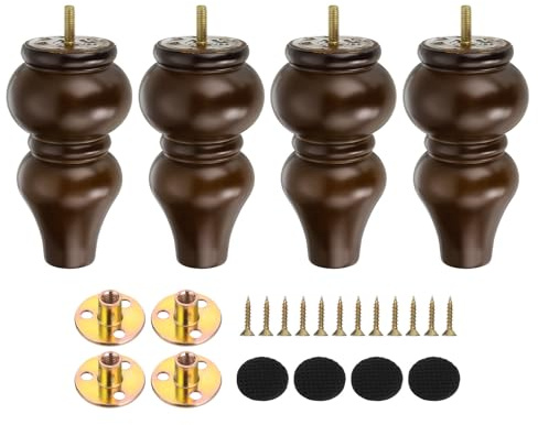sourcing map 6 Inch Wood Furniture Legs, Set of 4 Sofa Replacement Wooden Furniture Feet Dresser Legs with Mounting Screws, for Cabinets Couch Dresser Chair Desk Ottoman Table, Dark Brown