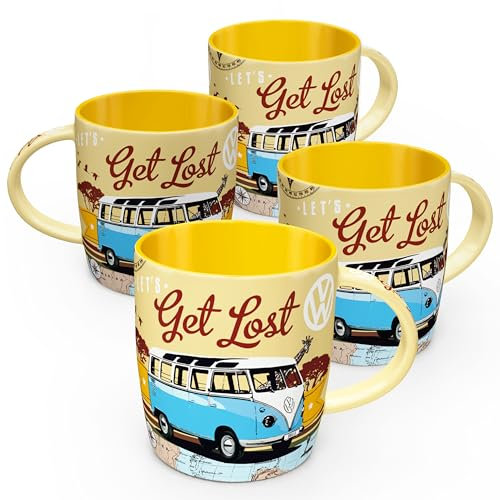 Nostalgic-Art Tazza da caffè retrò, 330 ml, VW Bulli – Let's Get Lost (set da 4 pezzi) – Volkswagen Bus idea regalo, prodotto con licenza originale (OLP), tazza in ceramica, design vintage