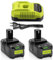2pcs 5.5Ah Remplacement pour Ryobi Batterie 18V avec 3A 9.6V -18V Chargeur pour BCL1418H pour Batterie P108 P107 P105 P100 P101 RB18L40 RB18L50 Batterie indicateur LED (Noir Vert)