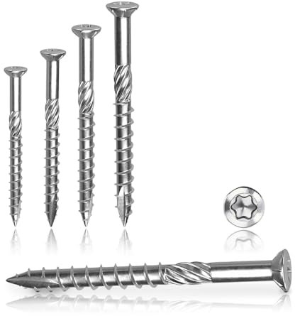 VOOXA Premium | 100-Stück Terrassenschrauben 5x80 mm, Edelstahl C1 | TX 25 mit Zier-Senkkopf, Reibteil, Cutspitze | für Hartholz, Weichholz und Komposit